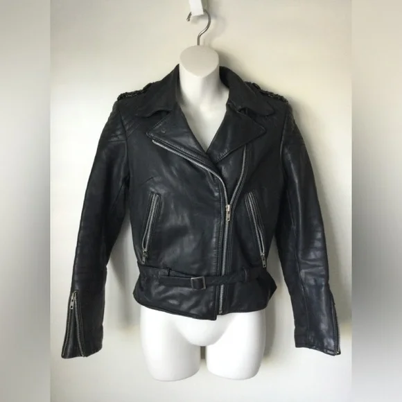 VTG Harley Davidson Leather Moto Jacket Black Motorcycle Cinch Back Women 34 - Picture 16 of 16